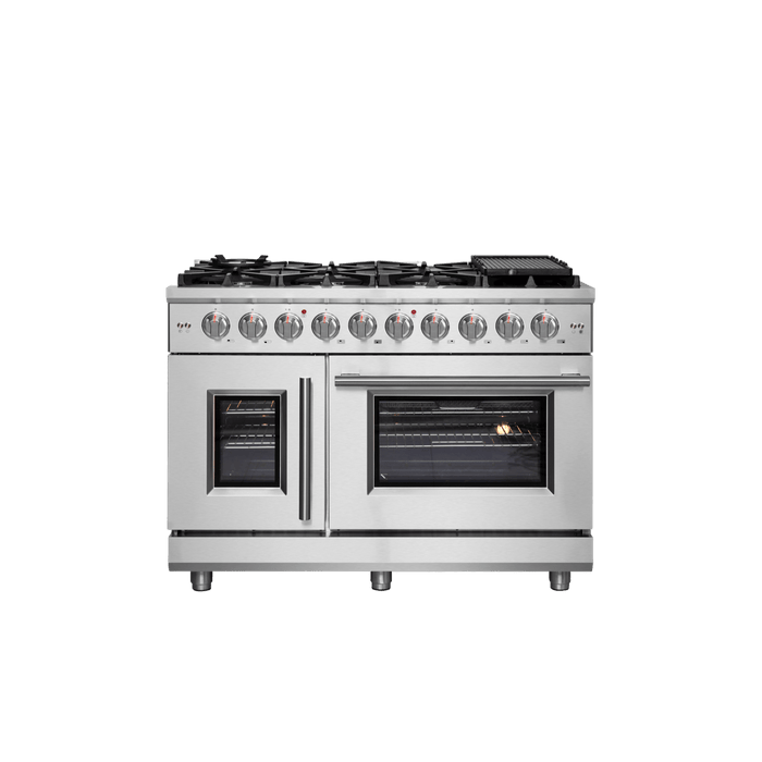 Forno Massimo 48-Inch Freestanding French Door Gas Range, 8 Burners, Convection Oven, Energy Efficient