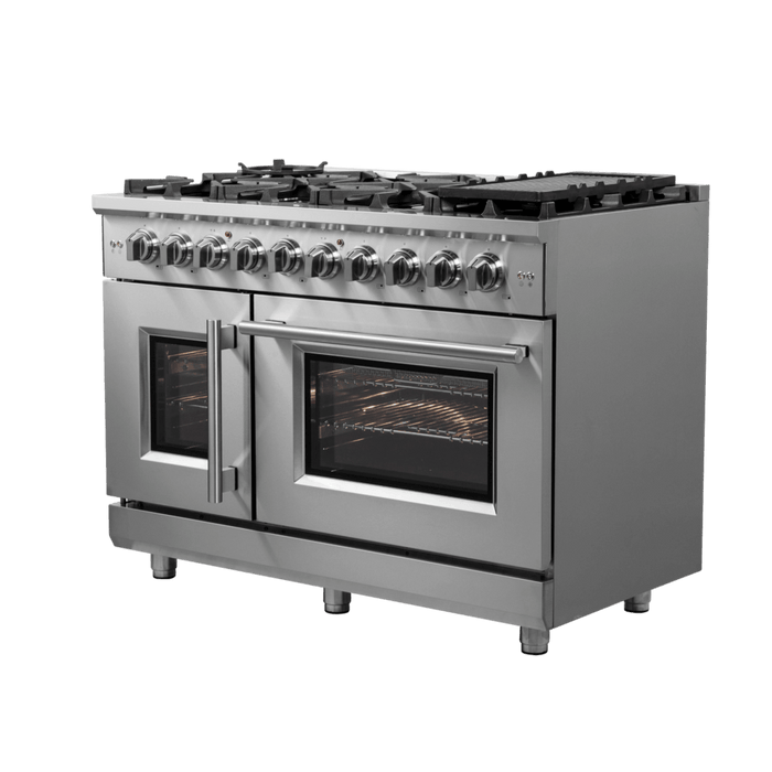 Forno Massimo 48-Inch Freestanding French Door Gas Range, 8 Burners, Convection Oven, Energy Efficient