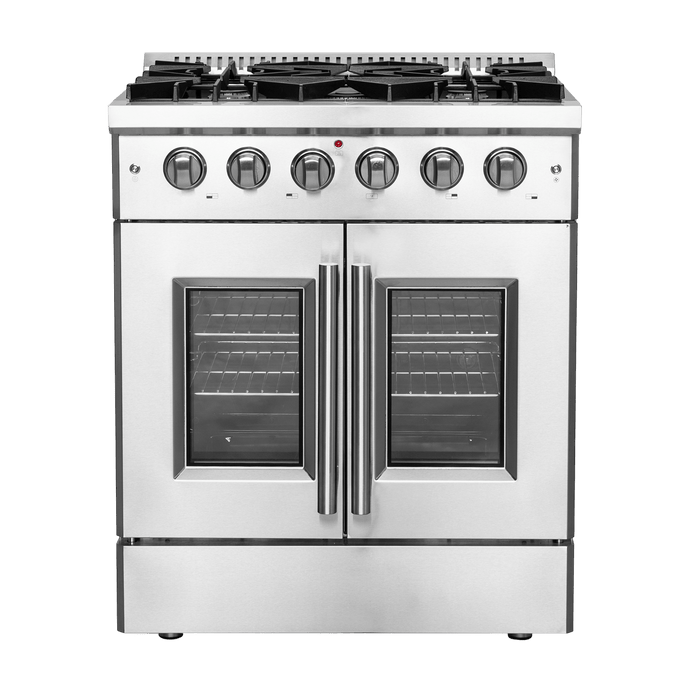 Forno Galiano 30-Inch Freestanding French Door Gas Range, 4 Burners, Convection Oven, Energy Efficient