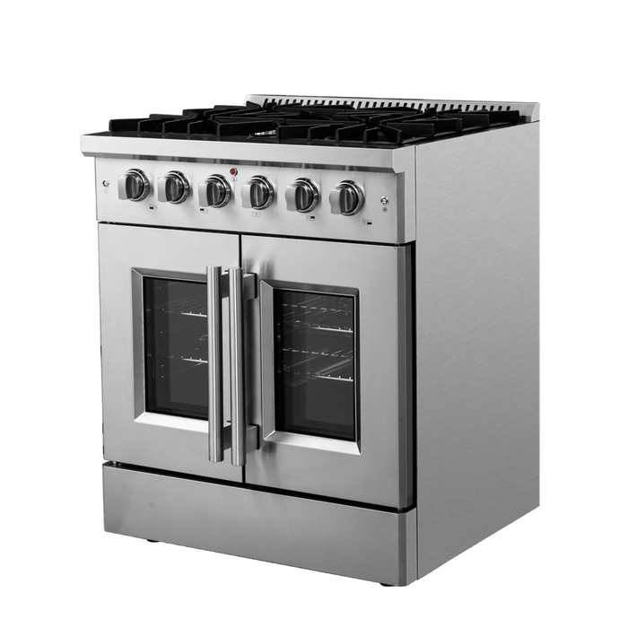 Forno Galiano 30-Inch Freestanding French Door Gas Range, 4 Burners, Convection Oven, Energy Efficient