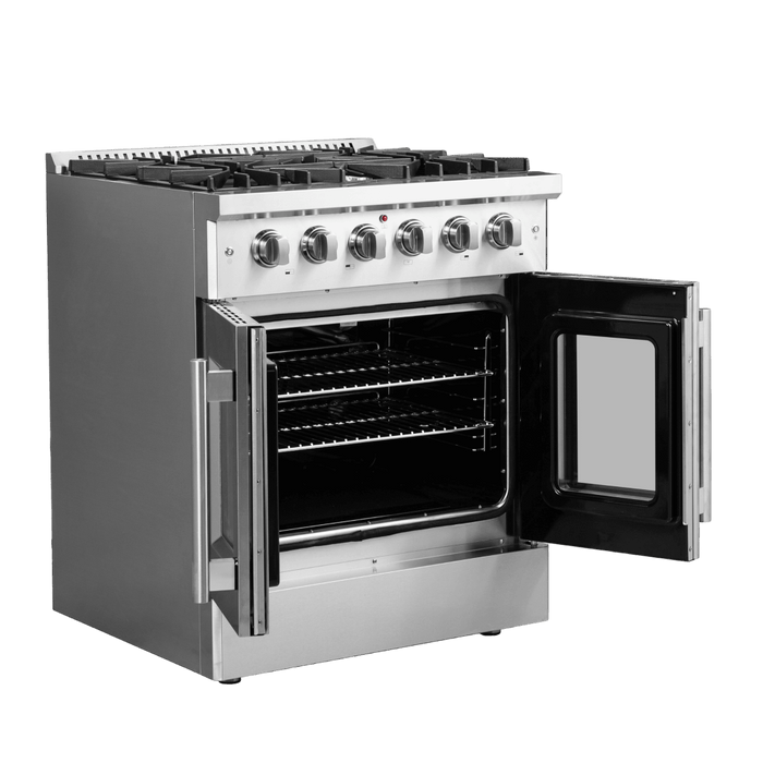Forno Galiano 30-Inch Freestanding French Door Gas Range, 4 Burners, Convection Oven, Energy Efficient