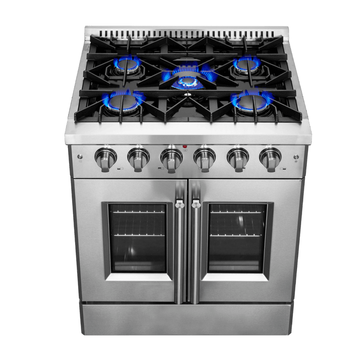 Forno Galiano 30-Inch Freestanding French Door Gas Range, 4 Burners, Convection Oven, Energy Efficient