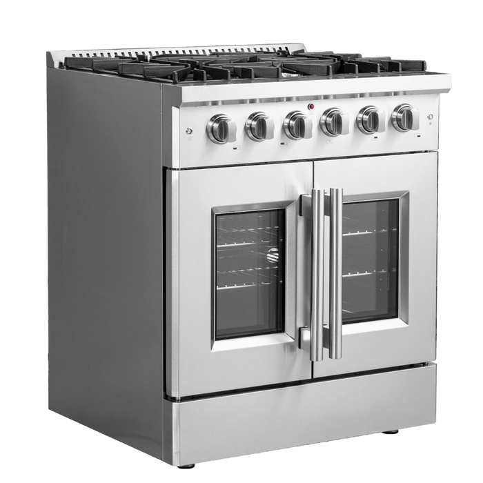 Forno Galiano 30-Inch Freestanding French Door Gas Range, 4 Burners, Convection Oven, Energy Efficient