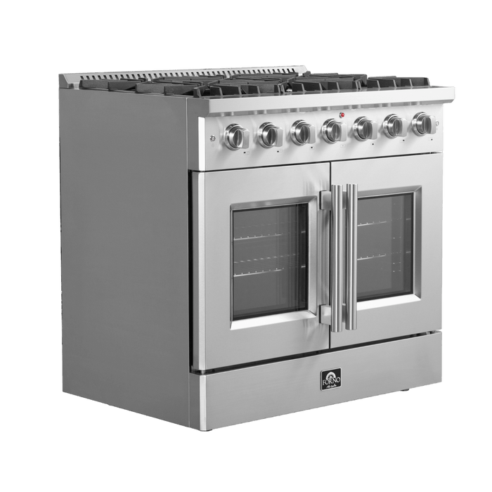 Forno Galiano 36-Inch Freestanding French Door Gas Range, 6 Burners, Convection Oven, Energy Efficient