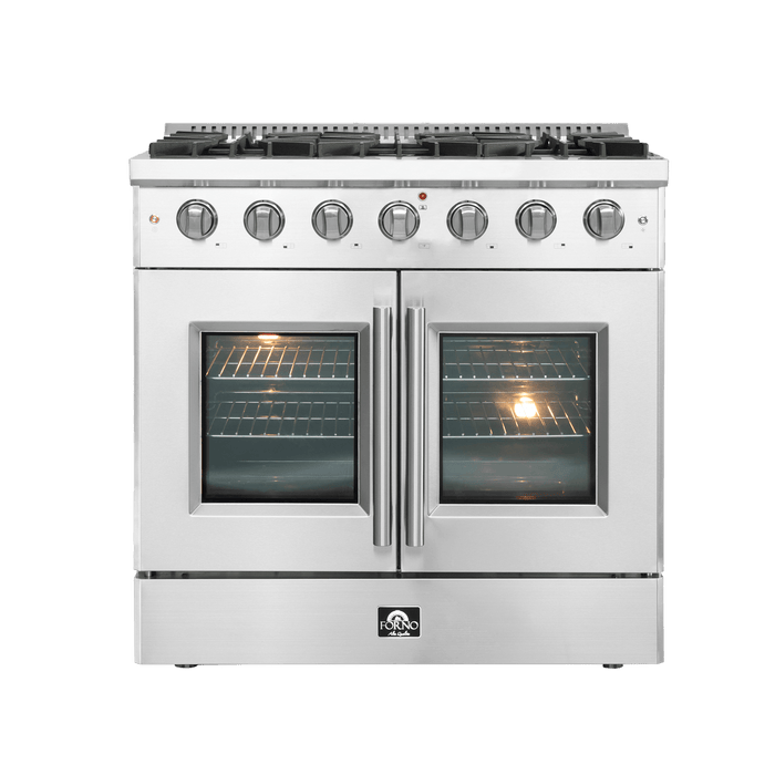 Forno Galiano 36-Inch Freestanding French Door Gas Range, 6 Burners, Convection Oven, Energy Efficient
