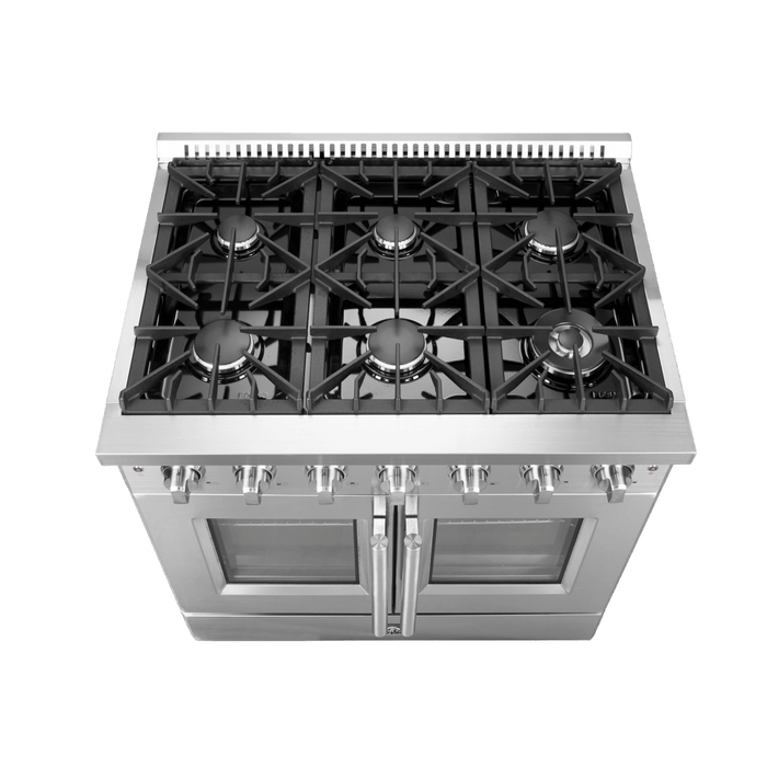 Forno Galiano 36-Inch Freestanding French Door Gas Range, 6 Burners, Convection Oven, Energy Efficient