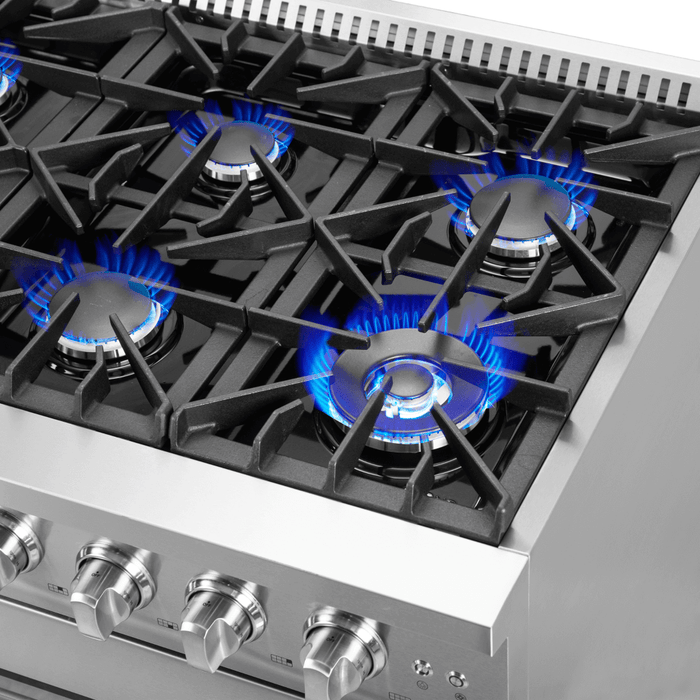 Forno Galiano 48-Inch Freestanding French Door Gas Range, 8 Burners, Griddle, Convection Oven, Energy Efficient