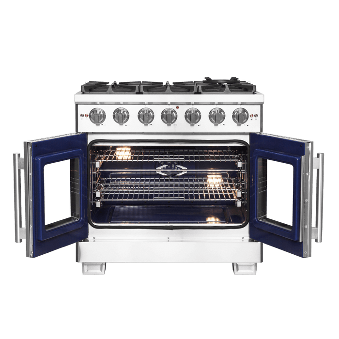 Forno Capriasca 36-Inch Freestanding French Door Gas Range, 6 Burners, Convection Oven, Energy Efficient