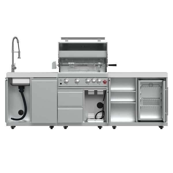 Bulnes Outdoor Kitchen 30" 60,000 BTU Stainless Steel BBQ & White Sintered Stone Countertops