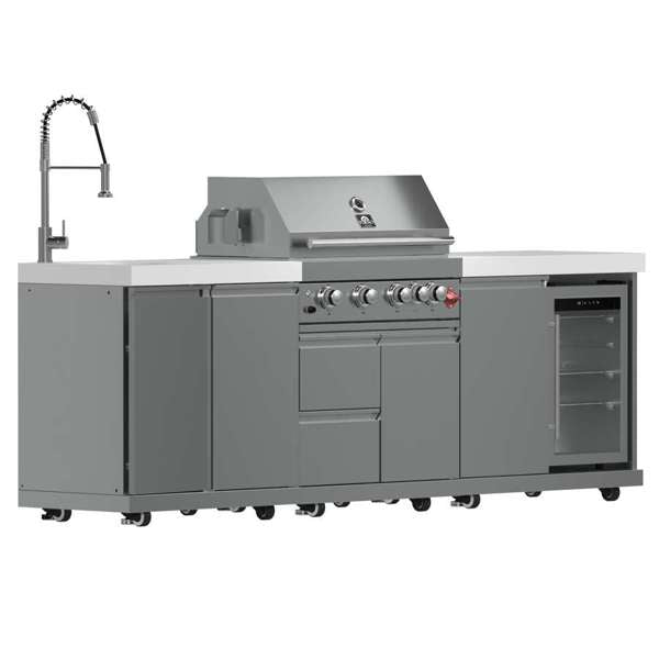 Bulnes Outdoor Kitchen 30" 60,000 BTU Stainless Steel BBQ & White Sintered Stone Countertops