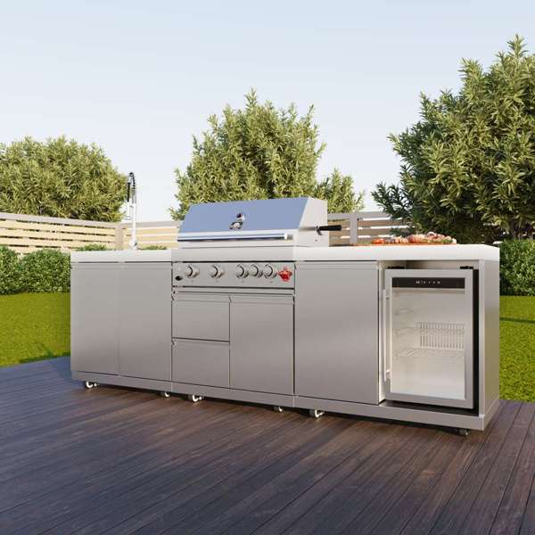 Bulnes Outdoor Kitchen 30" 60,000 BTU Stainless Steel BBQ & White Sintered Stone Countertops