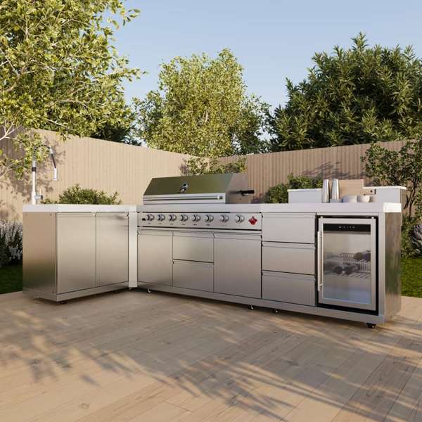 Bulnes Outdoor Kitchen 40" 84,000 BTU Stainless Steel BBQ & White Sintered Stone Countertops