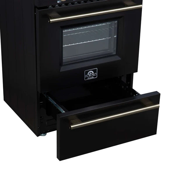 Forno Breno 24 Inch Freestanding Gas Range in Black/White with Antique Brass, Compact Design