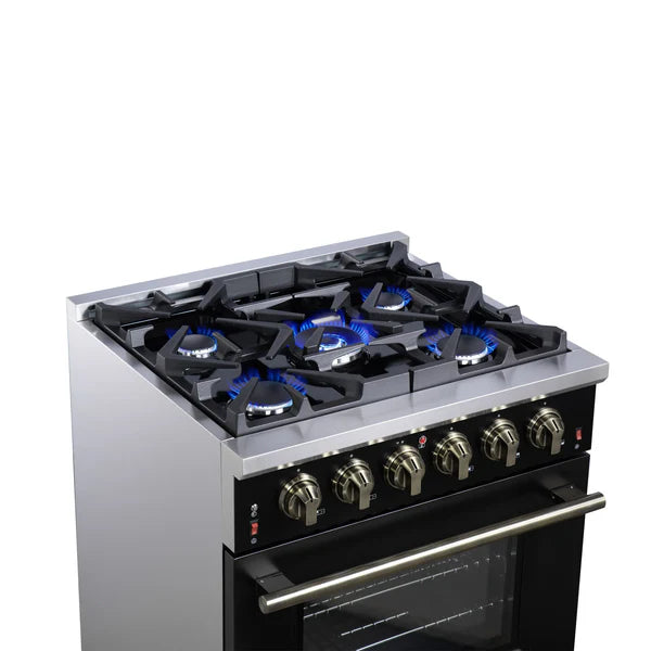 Forno Massimo 30-Inch Freestanding Gas Range, 4 Burners, True Convection Oven
