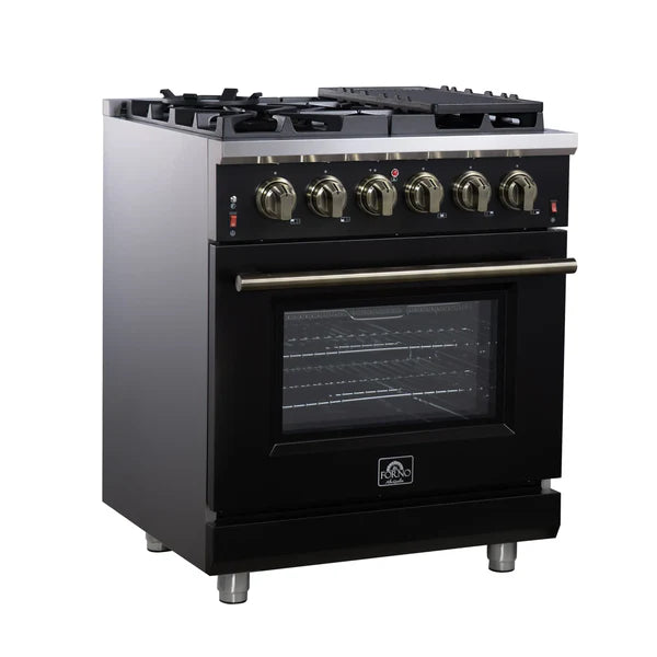 Forno Massimo 30-Inch Freestanding Gas Range, 4 Burners, True Convection Oven