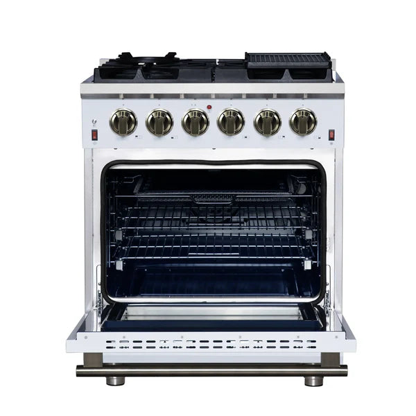 Forno Massimo 30-Inch Freestanding Gas Range, 4 Burners, True Convection Oven