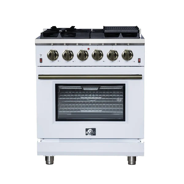 Forno Massimo 30-Inch Freestanding Gas Range, 4 Burners, True Convection Oven