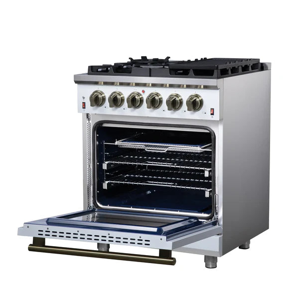 Forno Massimo 30-Inch Freestanding Gas Range, 4 Burners, True Convection Oven