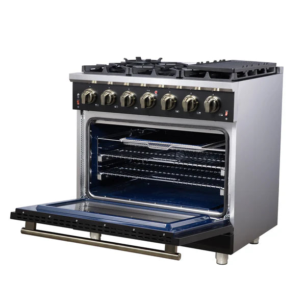 Forno Massimo 36-Inch Freestanding Gas Range, 6 Sealed Burners, Convection Oven, Energy Efficient
