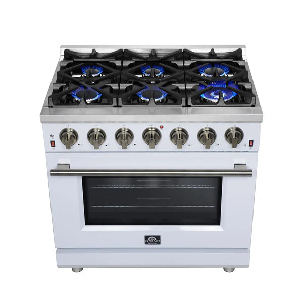 Forno Massimo 36-Inch Freestanding Gas Range, 6 Sealed Burners, Convection Oven, Energy Efficient