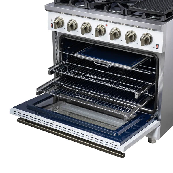 Forno Massimo 36-Inch Freestanding Gas Range, 6 Sealed Burners, Convection Oven, Energy Efficient