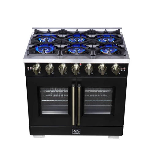 Forno Capriasca 36-Inch Freestanding French Door Gas Range, 6 Burners, Convection Oven, Energy Efficient