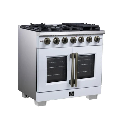 Forno Capriasca 36-Inch Freestanding French Door Gas Range, 6 Burners, Convection Oven, Energy Efficient