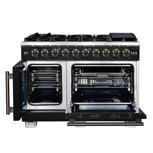 Forno Capriasca 48-Inch Freestanding French Door Gas Range, 8 Burners, Convection Oven, Energy Efficient