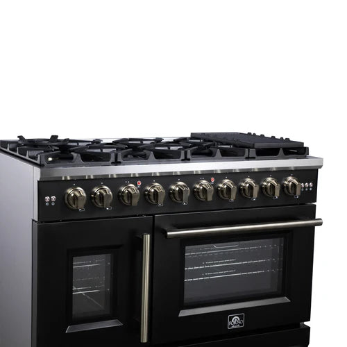 Forno Capriasca 48-Inch Freestanding French Door Gas Range, 8 Burners, Convection Oven, Energy Efficient