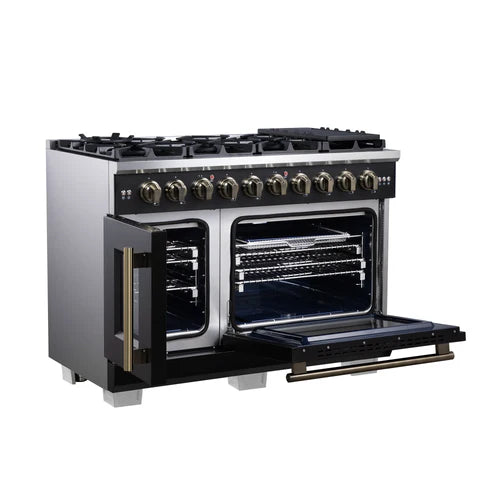Forno Capriasca 48-Inch Freestanding French Door Gas Range, 8 Burners, Convection Oven, Energy Efficient