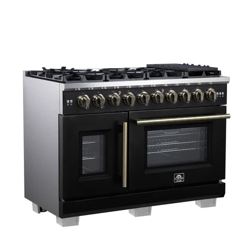 Forno Capriasca 48-Inch Freestanding French Door Gas Range, 8 Burners, Convection Oven, Energy Efficient