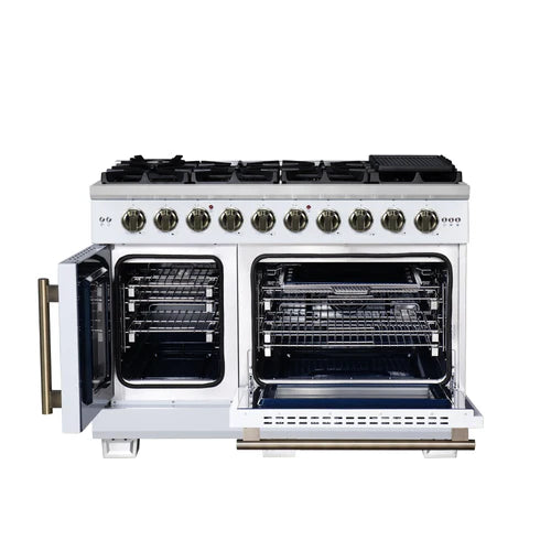 Forno Capriasca 48-Inch Freestanding French Door Gas Range, 8 Burners, Convection Oven, Energy Efficient