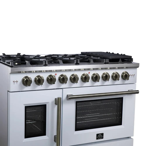 Forno Capriasca 48-Inch Freestanding French Door Gas Range, 8 Burners, Convection Oven, Energy Efficient