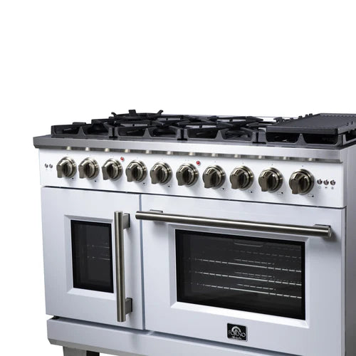 Forno Capriasca 48-Inch Freestanding French Door Gas Range, 8 Burners, Convection Oven, Energy Efficient