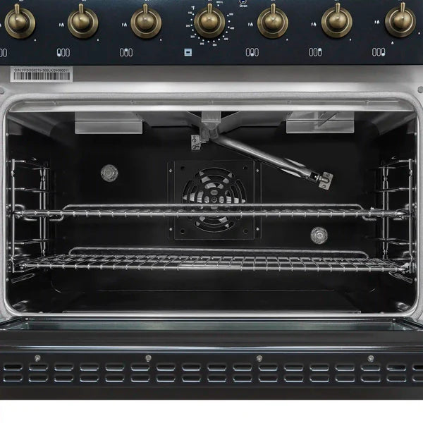 Forno Antico 36-inch Dual Fuel Range White and Antique Brass Design with 6 Sealed Gas Burners and Electric Convection Oven