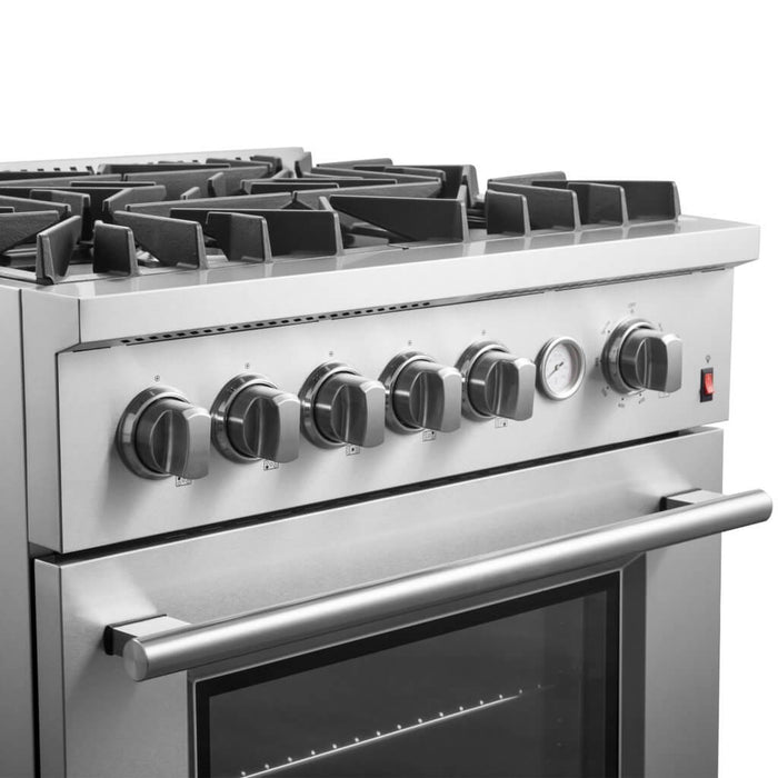 FORNO Giovanni 30-inch Gas Range Stainless Steel, 5 Burners 67,000 BTU, 4.32 cu.ft. Convection Oven
