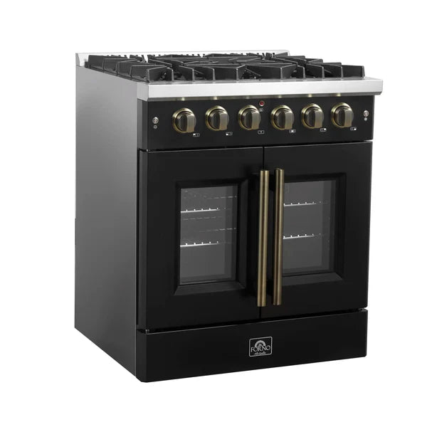 Forno Galiano 30-Inch Freestanding French Door Gas Range, 4 Burners, Convection Oven, Energy Efficient