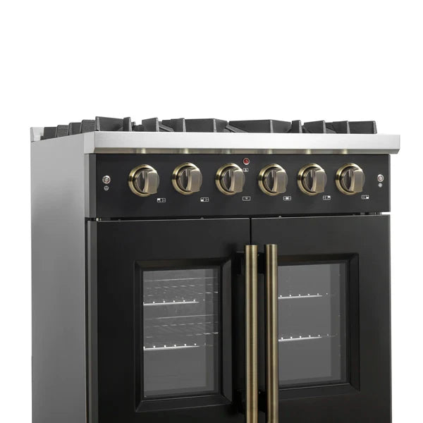 Forno Galiano 30-Inch Freestanding French Door Gas Range, 4 Burners, Convection Oven, Energy Efficient