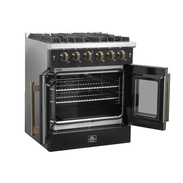 Forno Galiano 30-Inch Freestanding French Door Gas Range, 4 Burners, Convection Oven, Energy Efficient
