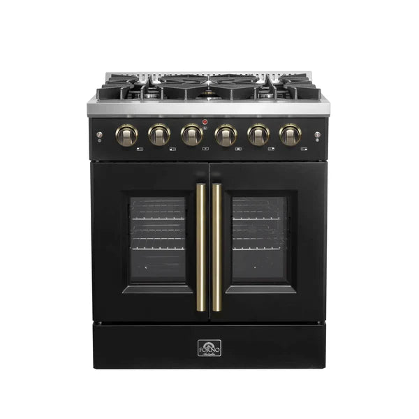 Forno Galiano 30-Inch Freestanding French Door Gas Range, 4 Burners, Convection Oven, Energy Efficient
