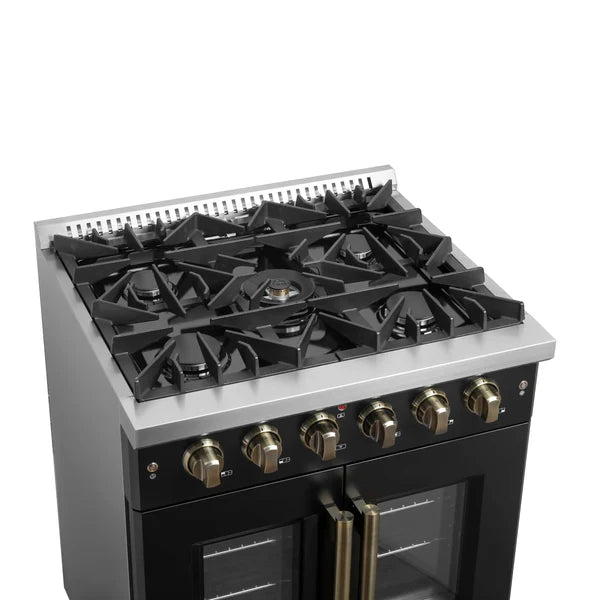 Forno Galiano 30-Inch Freestanding French Door Gas Range, 4 Burners, Convection Oven, Energy Efficient