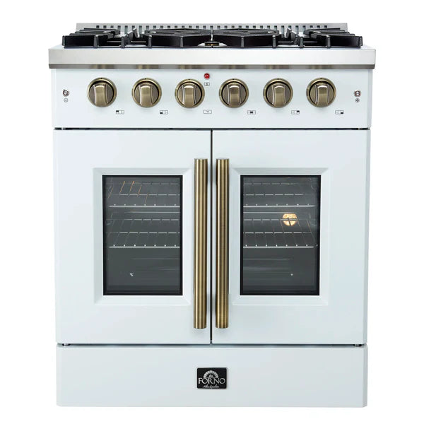 Forno Galiano 30-Inch Freestanding French Door Gas Range, 4 Burners, Convection Oven, Energy Efficient