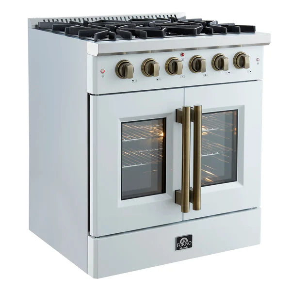 Forno Galiano 30-Inch Freestanding French Door Gas Range, 4 Burners, Convection Oven, Energy Efficient