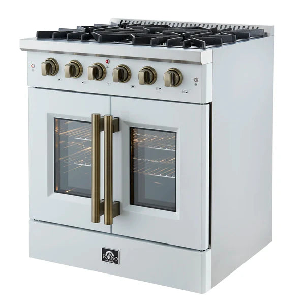 Forno Galiano 30-Inch Freestanding French Door Gas Range, 4 Burners, Convection Oven, Energy Efficient