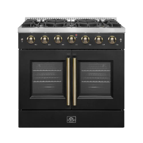 Forno Galiano 36-Inch Freestanding French Door Gas Range, 6 Burners, Convection Oven, Energy Efficient