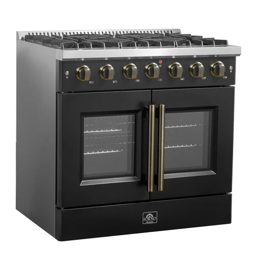 Forno Galiano 36-Inch Freestanding French Door Gas Range, 6 Burners, Convection Oven, Energy Efficient