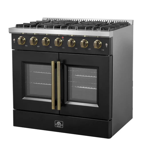 Forno Galiano 36-Inch Freestanding French Door Gas Range, 6 Burners, Convection Oven, Energy Efficient