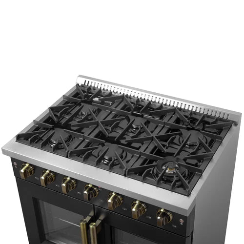 Forno Galiano 36-Inch Freestanding French Door Gas Range, 6 Burners, Convection Oven, Energy Efficient