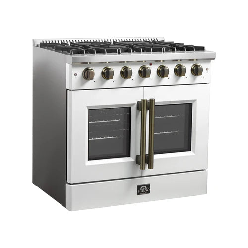 Forno Galiano 36-Inch Freestanding French Door Gas Range, 6 Burners, Convection Oven, Energy Efficient