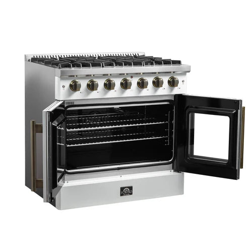 Forno Galiano 36-Inch Freestanding French Door Gas Range, 6 Burners, Convection Oven, Energy Efficient